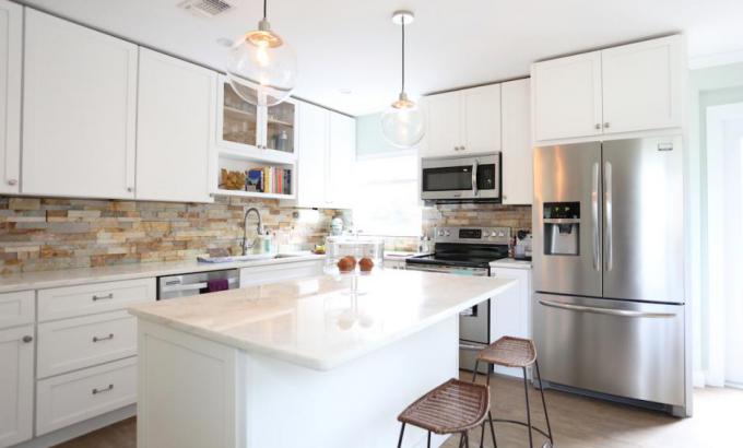 Gold Stacked Stone in Kitchen